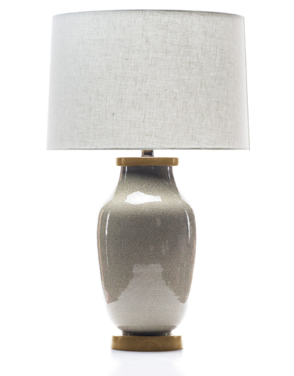 Picture of LAWRENCE & SCOTT LAGOM PORCELAIN LAMP IN OYSTER GRAY CRACKLE WITH WHITE OAK BASE