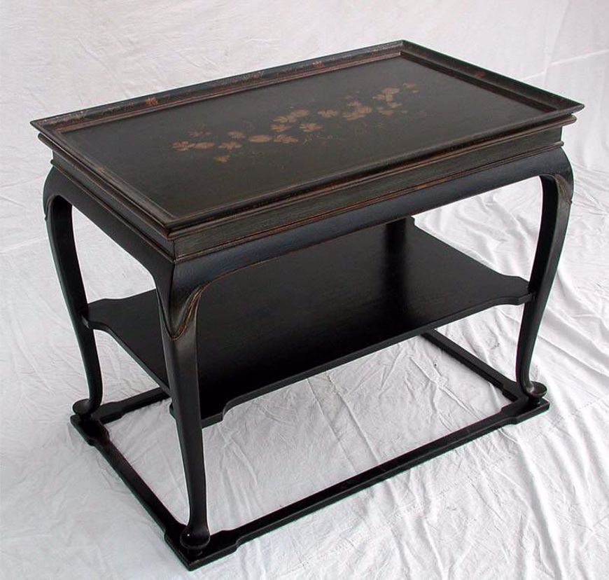 Picture of GEORGIAN STYLE TWO-TIER BLACK LACQUER OCCASIONAL TABLE
