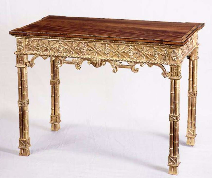 Picture of CHINESE CHIPPENDALE STYLE MAHOGANY & GILTWOOD SILVER TABLE