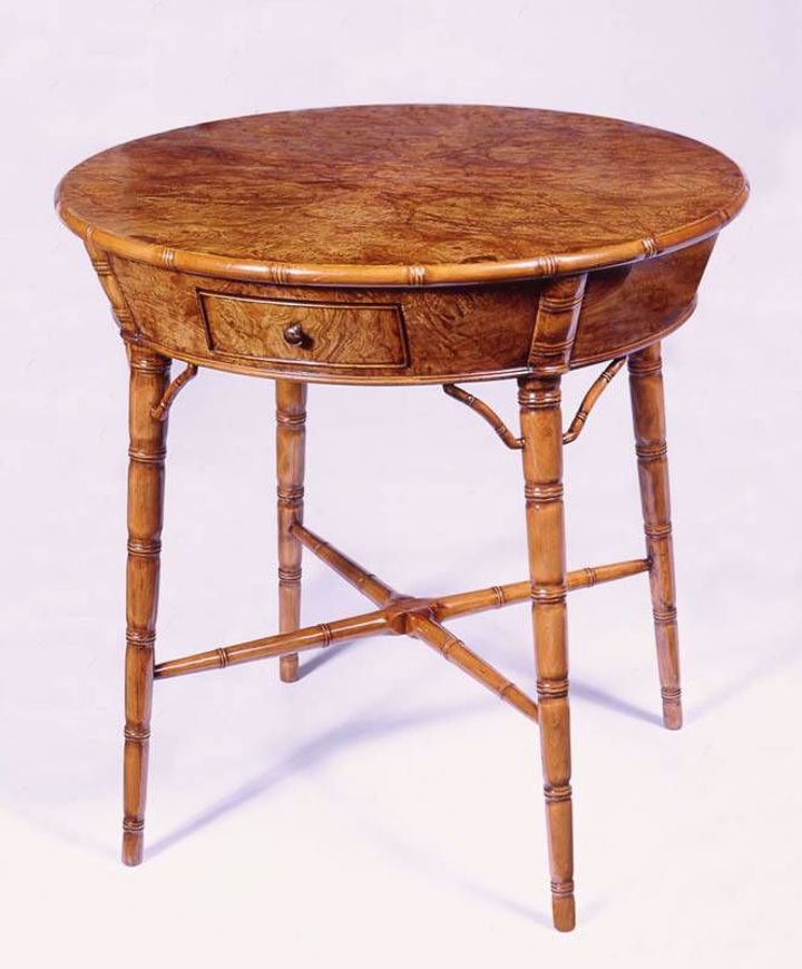 Picture of GEORGIAN STYLE FRUITWOOD AND OLIVE BURL OCCASIONAL TABLE