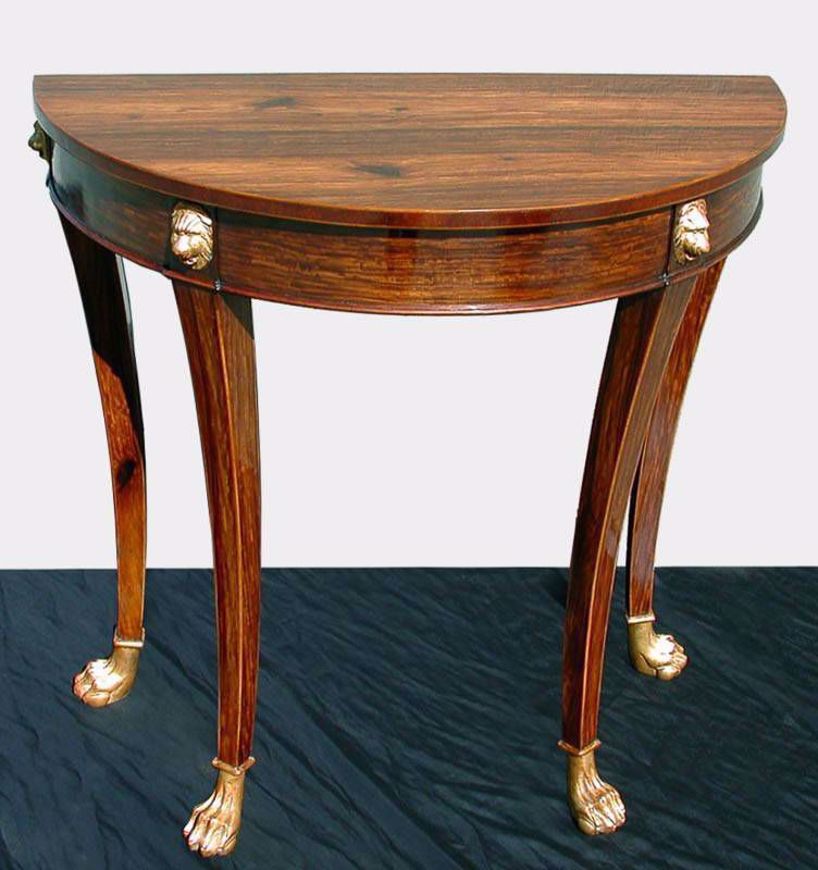 Picture of LATE GEORGE III STYLE ROSEWOOD AND GILTWOOD DEMI-LUNE TABLE