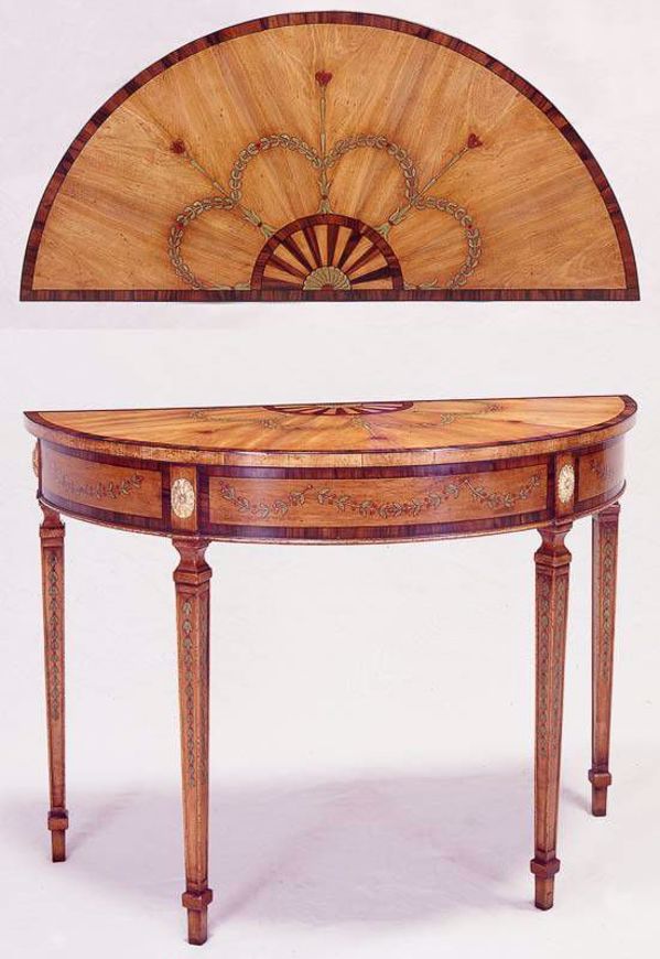 Picture of GEORGE III STYLE SATINWOOD, ROSEWOOD & PAINTED DEMI-LUNE