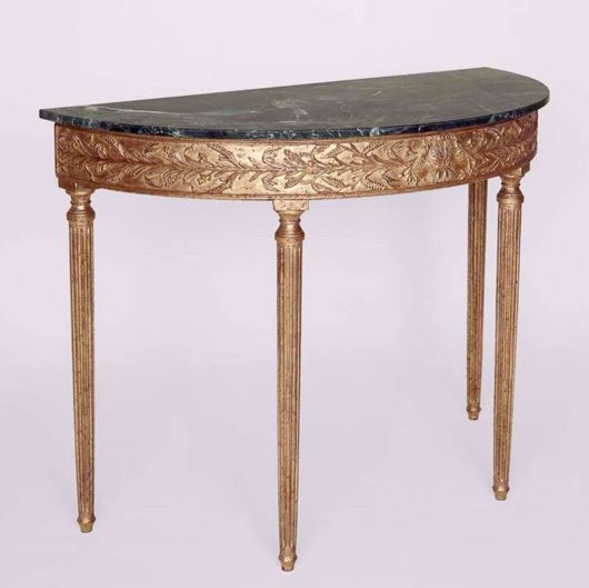 Picture of GEORGE III STYLE GILTWOOD DEMI-LUNE TABLE WITH MARBLE TOP