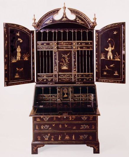 Picture of GEORGE II STYLE BLACK & GOLD LACQUERED BUREAU BOOKCASE