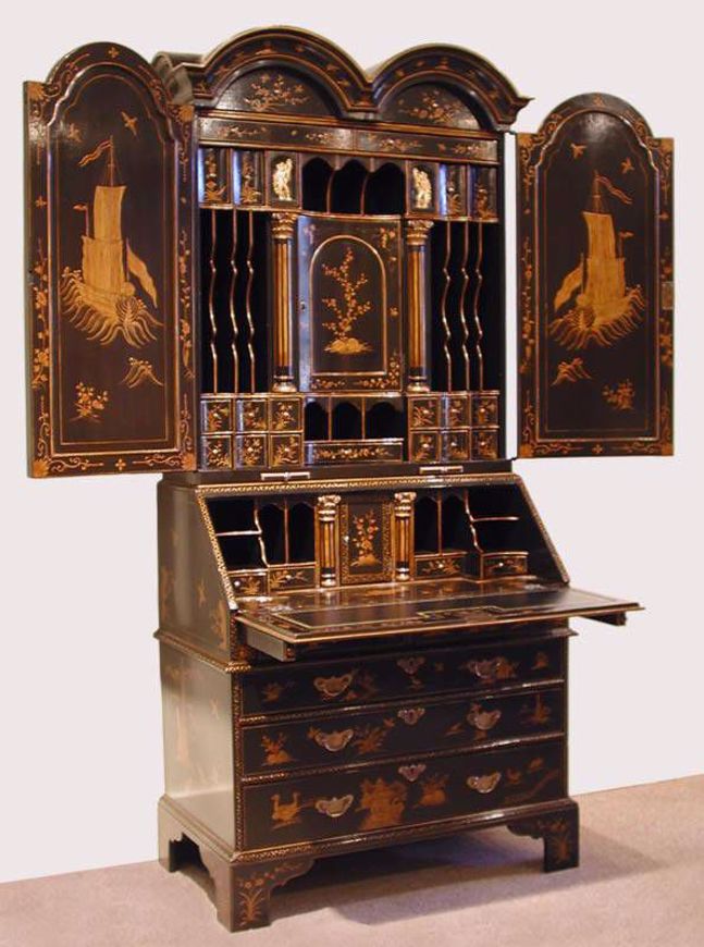 Picture of GEORGE I STYLE BLACK AND GOLD LACQUERED BUREAU BOOKCASE
