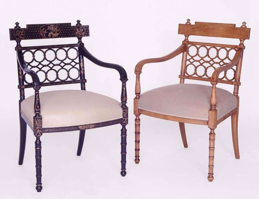 Picture of REGENCY STYLE BLACK AND GOLD LACQUERED ARM CHAIR