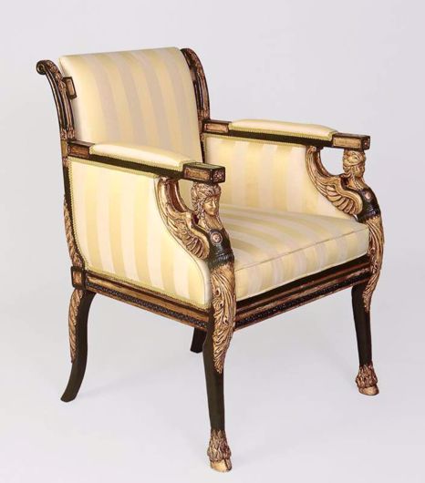 Picture of ENGLISH REGENCY STYLE EBONIZED AND PARCEL-GILT CHAIR