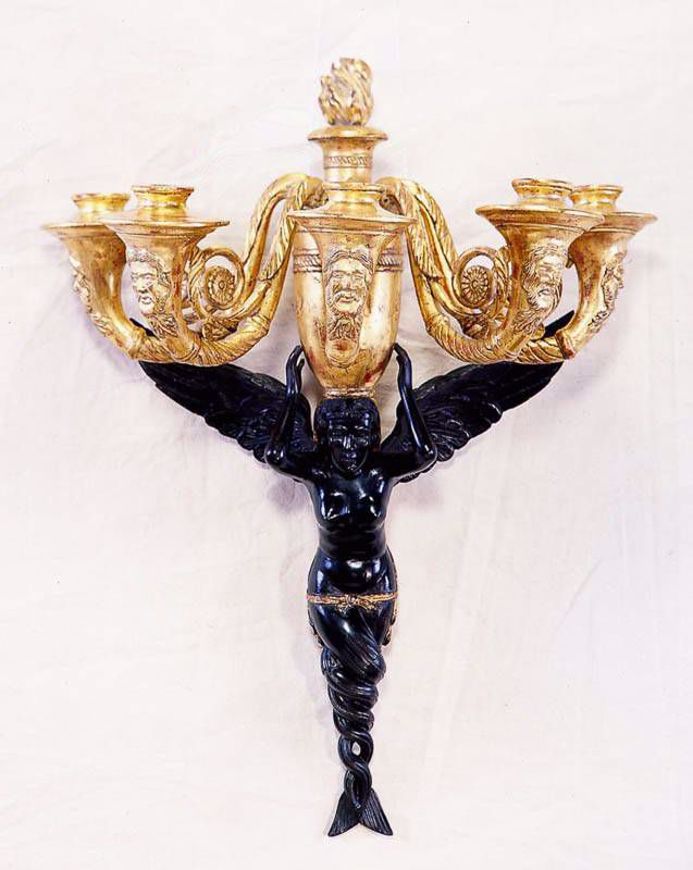 Picture of LOUIS XVI STYLE EBONY AND GILDED WOOD CARVED SCONCES